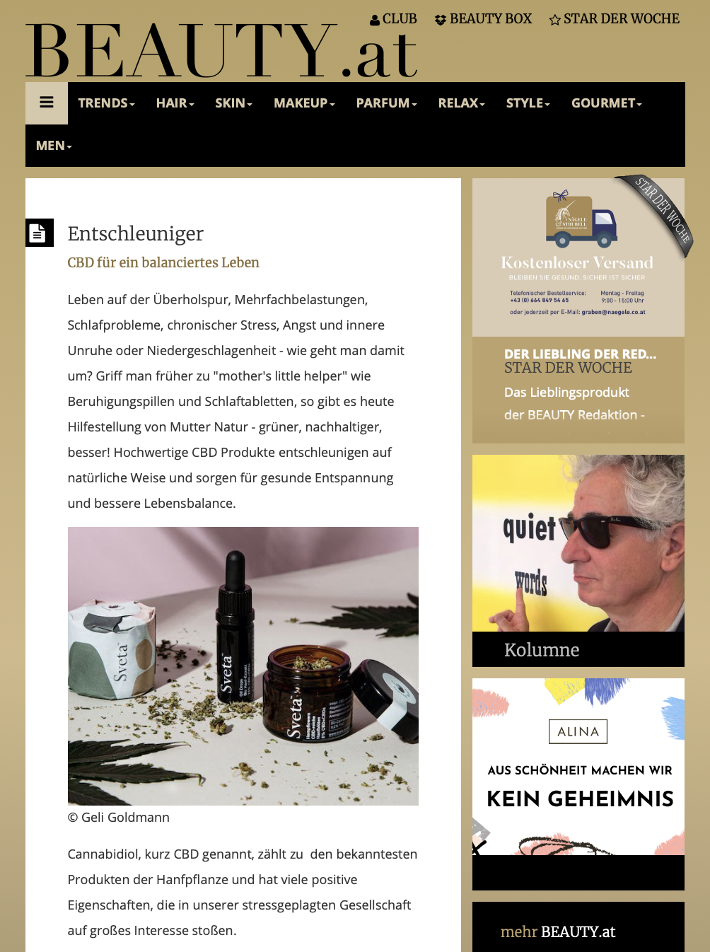 Online-Artikel von Beauty.at über die hochwertigen CBD-Produkte aus Österreich